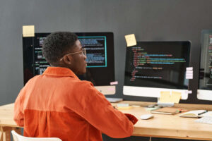 young african american man working on computer